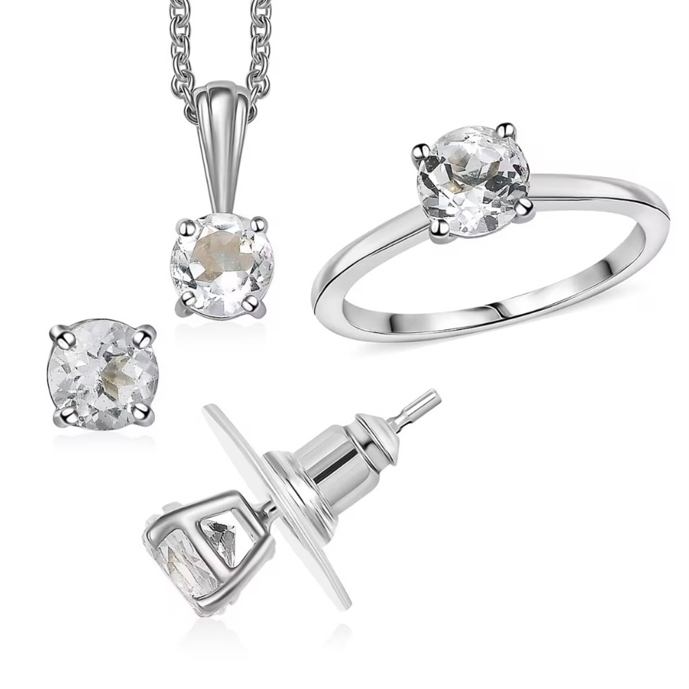 Golconda Topaz Platinum Over Sterling Silver Ring Earrings Pendant Necklace Set